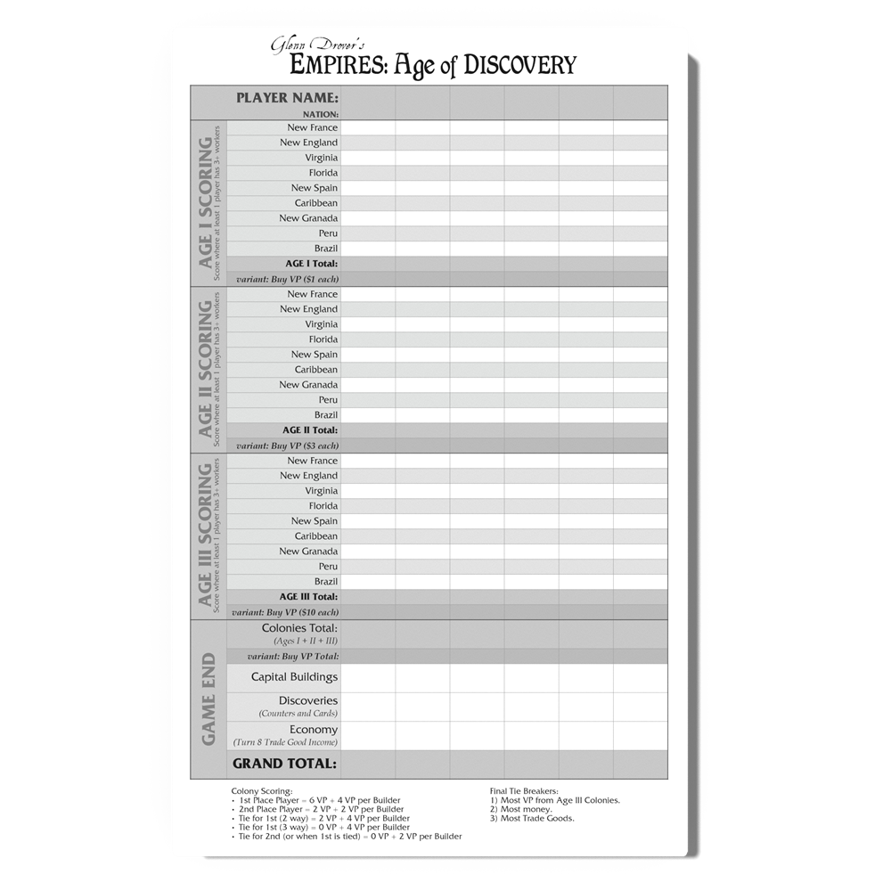 Empires: Age of Discovery - Extra Score Pad