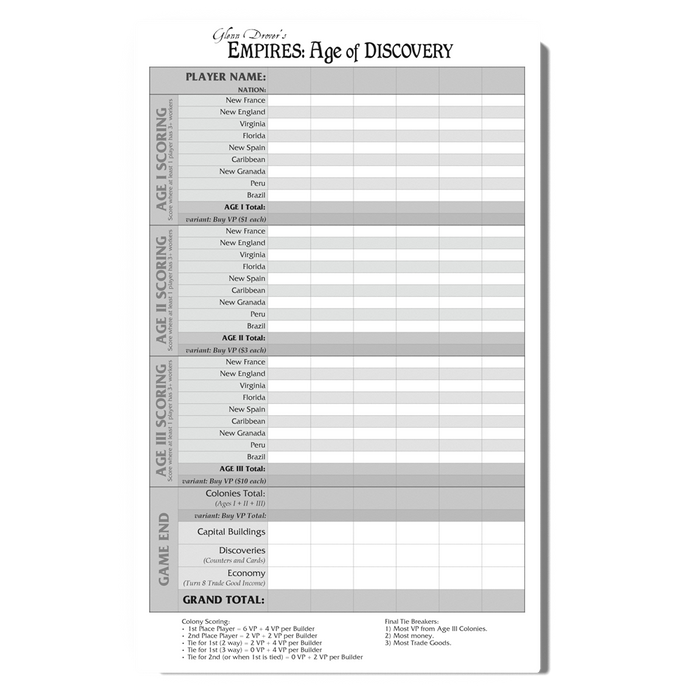 Empires: Age of Discovery - Extra Score Pad
