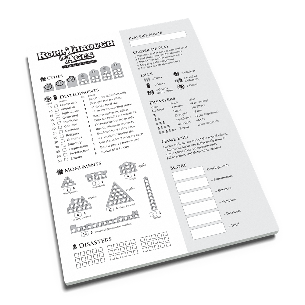 Roll Through The Ages: The Bronze Age - Extra Score Pad