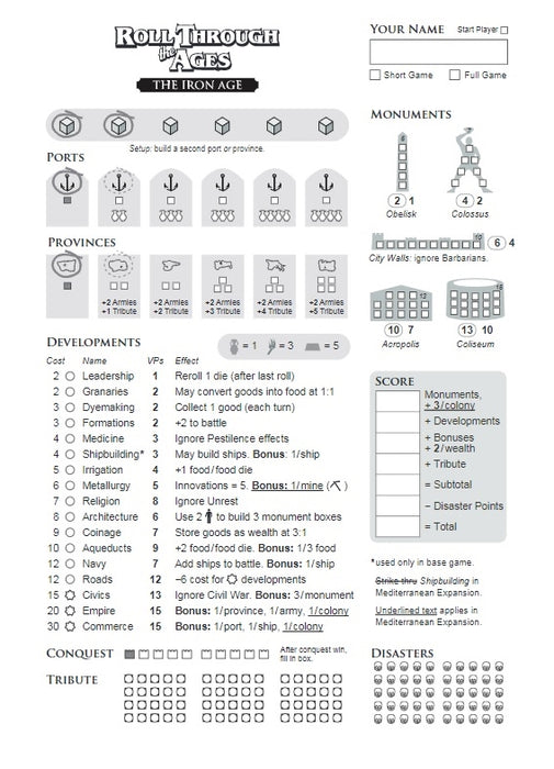 Roll through the Ages: The Iron Age - Extra Score Pad